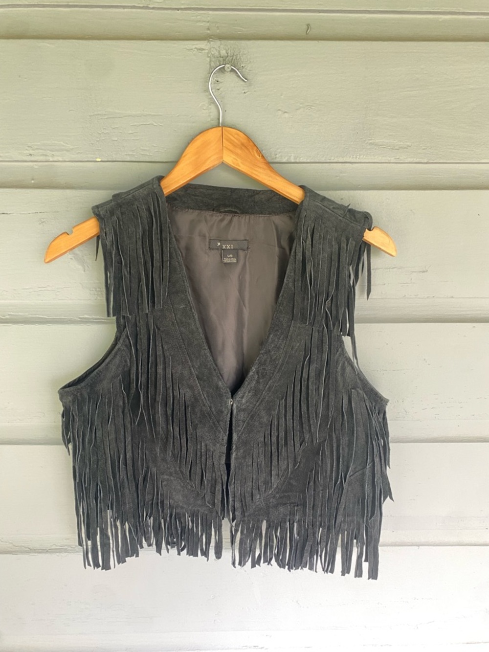 Forever 21 Fringed Leather Vest Black Large